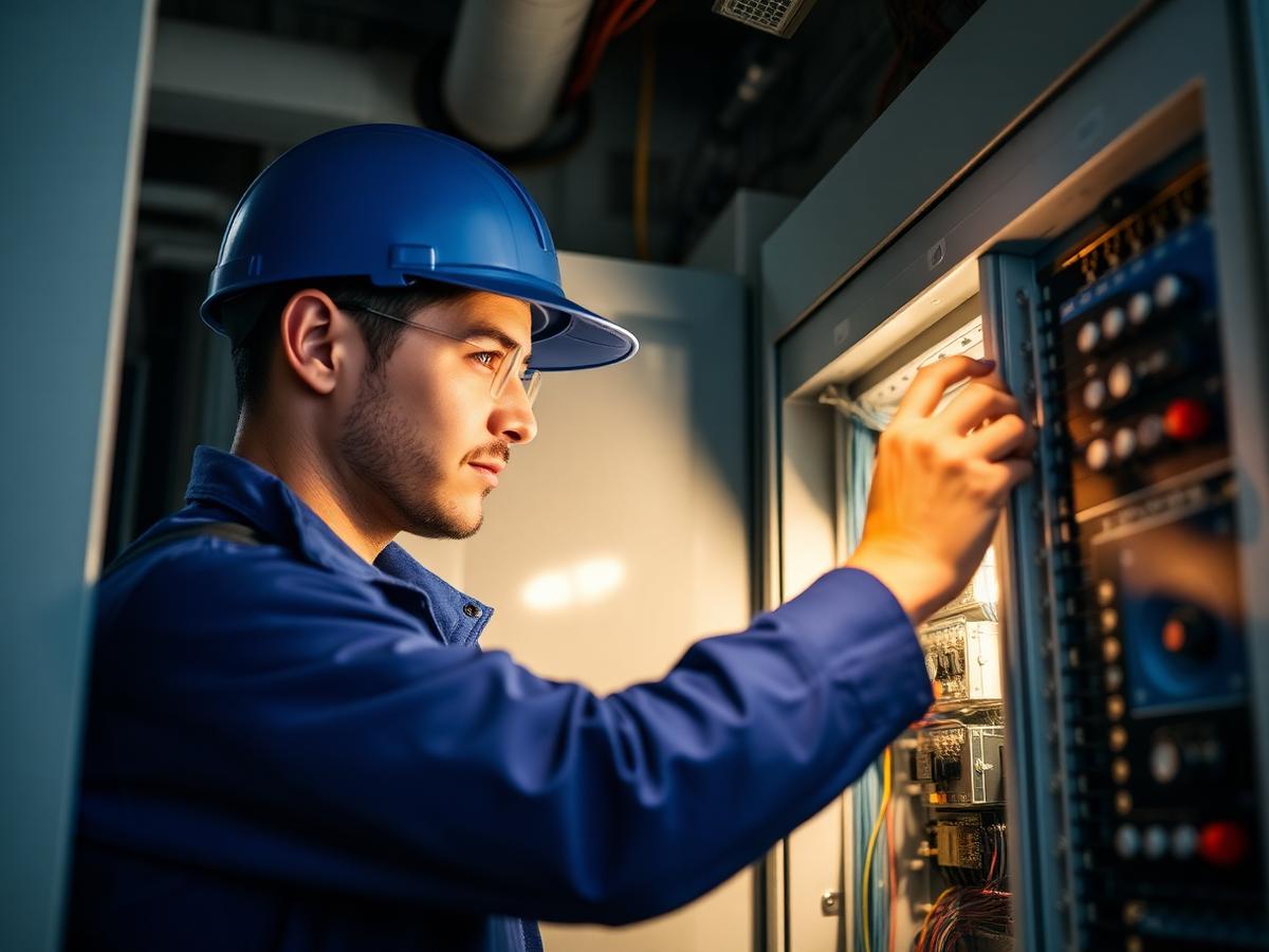 Tehnician Fast Electrical Solutions la lucru pe un panou industrial